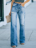 Casual ripped wide-leg jeans