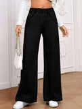 Wide-leg plus-size elastic waist jeans