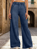 Wide-leg plus-size elastic waist jeans