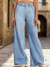 Wide-leg plus-size elastic waist jeans
