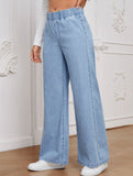 Wide-leg plus-size elastic waist jeans