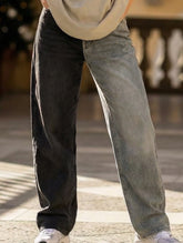 Versatile two-tone high-waisted straight leg pants