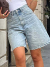 Retro high-waisted loose denim shorts for women
