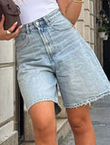 Retro high-waisted loose denim shorts for women