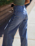 Women's high-waisted, rolled-up retro casual jeans_CWJP00871