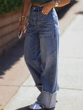 Women's high-waisted, rolled-up retro casual jeans_CWJP00871
