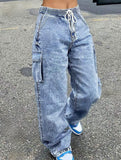 Women's elastic waistband drawstring jeans_CWJP00874