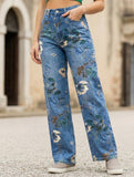 Floral pattern straight leg high-waisted jean_CWJP00876