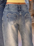 Retro washed heart-patterned wide-leg jeans for women_CWJP00880