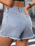 Women's washed distressed studded denim shorts