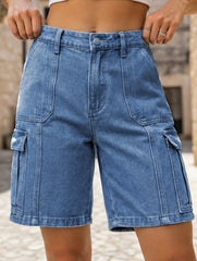 Casual multi-pocket denim shorts for women