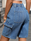 Casual multi-pocket denim shorts for women
