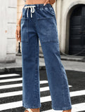 Washed Drawstring Stretch Jeans