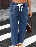 Washed Drawstring Stretch Jeans