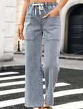 Washed Drawstring Stretch Jeans