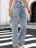 Washed Drawstring Stretch Jeans
