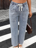 Washed Drawstring Stretch Jeans
