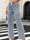 Washed Drawstring Stretch Jeans