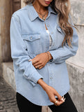 Women's Washed Denim Cardigan Long-Sleeve Jacket_CWJS00041