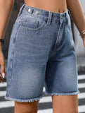 Washed Raw Hem Denim Shorts