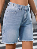 Washed Raw Hem Denim Shorts