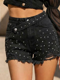 Distressed Studded Denim Shorts