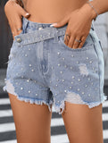 Distressed Studded Denim Shorts