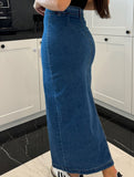 High-waisted, sexy, slim-fitting denim skirt with slits