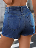 Washed button-embellished irregular denim skirt pants