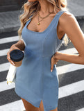 Sleeveless Zip Back Denim Dress_CWJSK00271