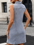 Rhinestone Waist Denim Shirt Dress