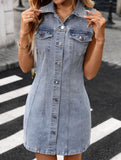 Rhinestone Waist Denim Shirt Dress