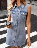 Rhinestone Waist Denim Shirt Dress