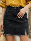 Washed Slit Denim Mini Skirt_CWJSK00274