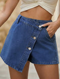 Irregular Button Denim Skort_CWJSK00275