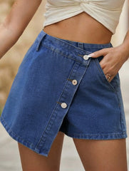 Irregular Button Denim Skort_CWJSK00275