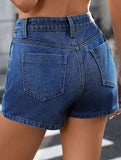 Irregular Button Denim Skort_CWJSK00275