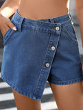 Irregular Button Denim Skort_CWJSK00275