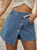 Irregular Button Denim Skort_CWJSK00275
