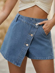 Irregular Button Denim Skort_CWJSK00275