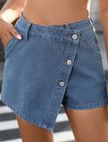 Irregular Button Denim Skort_CWJSK00275