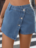 Irregular Button Denim Skort_CWJSK00275