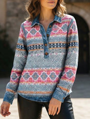 Geometric Patchwork Washed Denim Pullover Top_CWJT00081