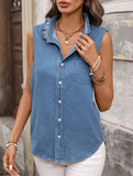 Washed Sleeveless Denim Shirt