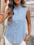 Washed Sleeveless Denim Shirt
