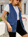 MULTI POCKET BUTTON CLOSURE DENIM VEST