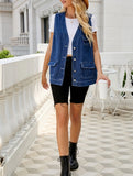 MULTI POCKET BUTTON CLOSURE DENIM VEST