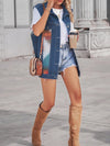 PATTERN BLOCK BUTTON DOWN CASUAL DENIM VEST