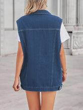 PATTERN BLOCK BUTTON DOWN CASUAL DENIM VEST