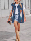 PATTERN BLOCK BUTTON DOWN CASUAL DENIM VEST